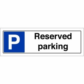 Reserved parking sign with parking symbol and bold black text