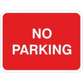 No parking traffic sign with white text on red background