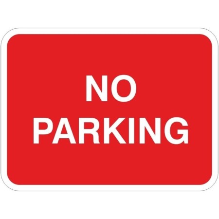 No parking traffic sign with white text on red background