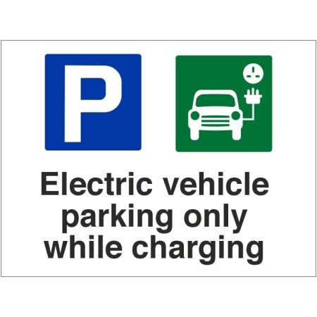 Electric vehicle parking only while charging safety sign