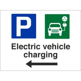 Electric vehicle charging arrow left parking sign