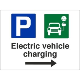 Electric vehicle charging arrow right parking sign