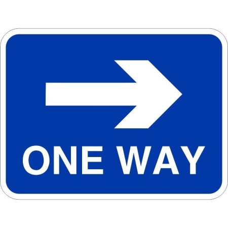 One way right traffic sign with directional arrow