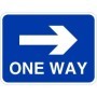 One way right traffic sign with directional arrow