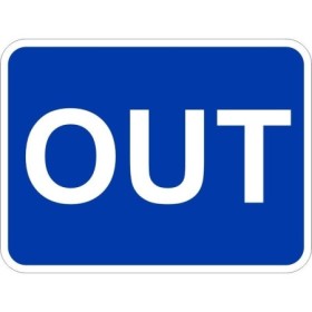Out traffic sign with white text on blue background