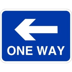 One way left traffic sign with directional arrow