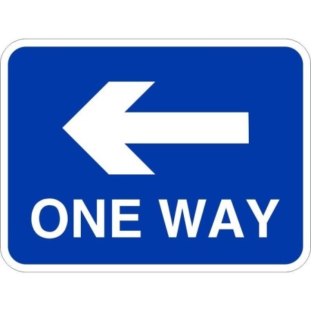 One way left traffic sign with directional arrow