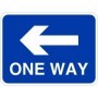 One way left traffic sign with directional arrow