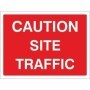 Caution Site Traffic road sign with white text on red background