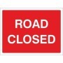 Road Closed traffic management sign with white text on red background