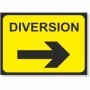 Diversion Arrow Right road sign with black directional arrow on yellow background