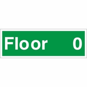 Floor 0 level identification safety sign with white text on green background