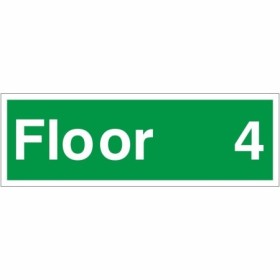 Floor 4 floor level identification safety sign with green background
