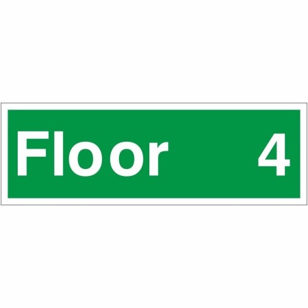 Floor 4 floor level identification safety sign with green background