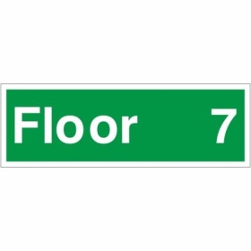 Floor 7 floor level identification safety sign with green background and white text