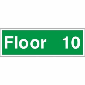 Floor 10 floor level identification safety sign with green background