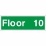 Floor 10 floor level identification safety sign with green background