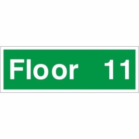 Floor 11 floor level identification sign with white text on green background