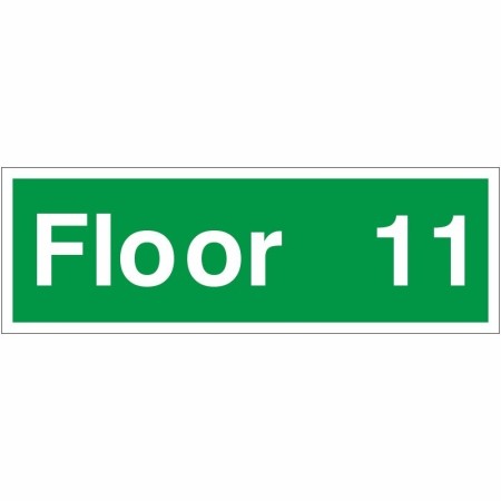Floor 11 floor level identification sign with white text on green background