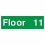 Floor 11 floor level identification sign with white text on green background