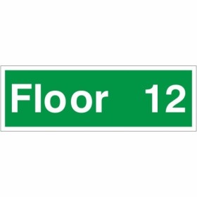 Floor 12 floor level identification safety sign with green background