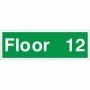 Floor 12 floor level identification safety sign with green background