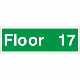 Floor 17 floor level identification safety sign with white text on green background