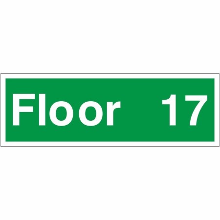 Floor 17 floor level identification safety sign with white text on green background