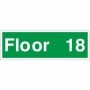 Floor 18 floor level identification safety sign with green background