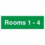 Rooms 1-4 wayfinding indicator safety sign with green background