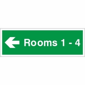 Rooms 1-4 arrow left wayfinding indicator safety sign