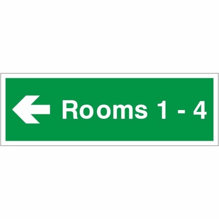 Rooms 1-4 arrow left wayfinding indicator safety sign