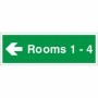 Rooms 1-4 arrow left wayfinding indicator safety sign