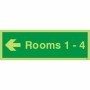  Glow in the dark Rooms 1-4 arrow left wayfinding sign