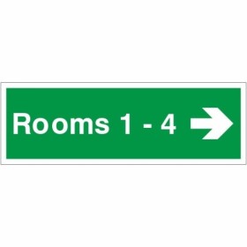 Rooms 1-4 arrow right wayfinding indicator safety sign