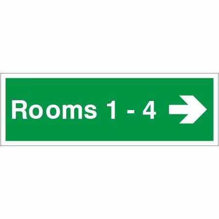 Rooms 1-4 arrow right wayfinding indicator safety sign