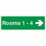 Rooms 1-4 arrow right wayfinding indicator safety sign