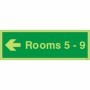  Glow in the dark Rooms 5-9 arrow left wayfinding sign