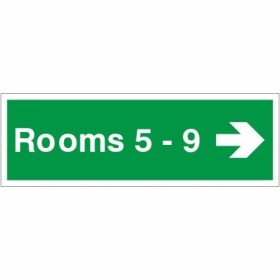 Rooms 5-9 arrow right wayfinding indicator sign