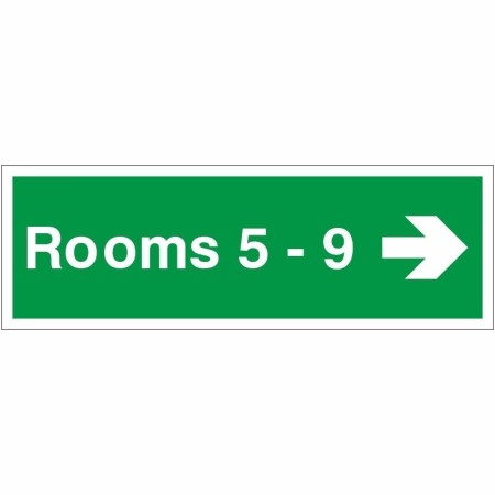 Rooms 5-9 arrow right wayfinding indicator sign
