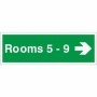 Rooms 5-9 arrow right wayfinding indicator sign