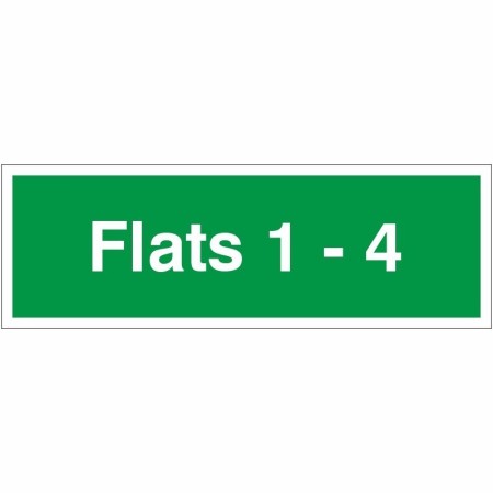 Flats 1-4 green wayfinding indicator sign for residential buildings