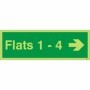  Photoluminescent Flats 1-4 arrow right directional sign for residential corridor and apartment navigation