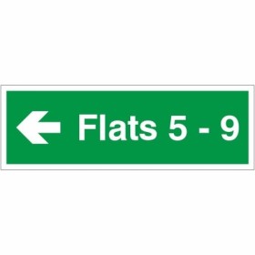 Flats 5-9 arrow left wayfinding indicator safety sign
