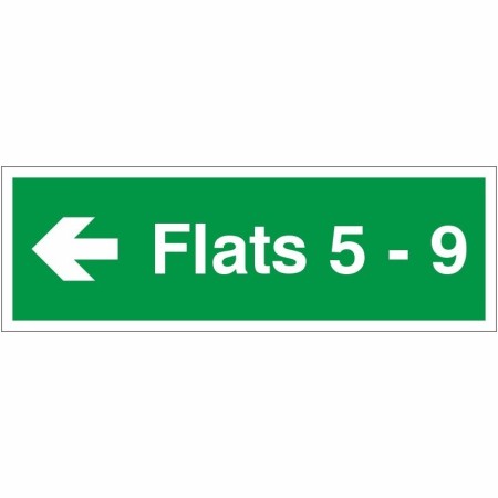 Flats 5-9 arrow left wayfinding indicator safety sign