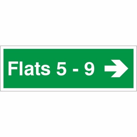 Flats 5-9 arrow right wayfinding indicator safety sign