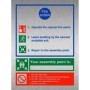 3 point fire action brushed aluminium notice sign with assembly point instructions