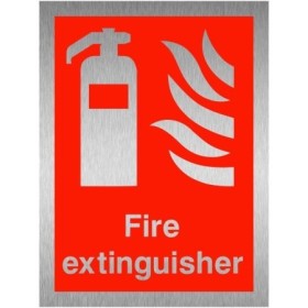 Fire extinguisher brushed aluminium fire safety sign