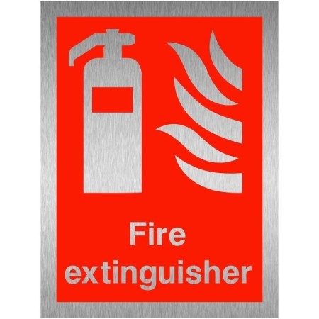 Fire extinguisher brushed aluminium fire safety sign