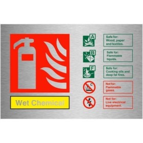 Wet Chemical brushed aluminium fire extinguisher safety sign